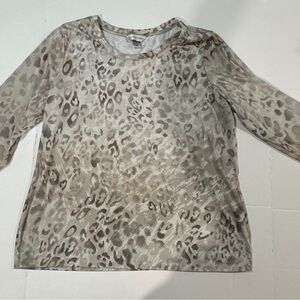Christopher & Banks Gray Leopard Print 3/4 Sleeve Top